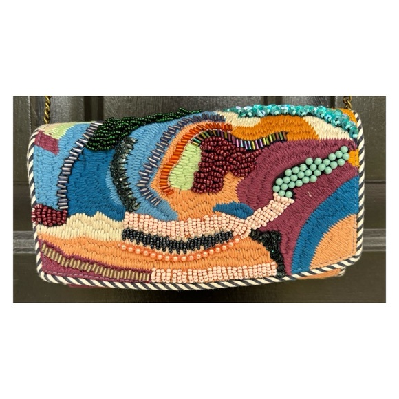 NWOT Anthropologie Abstract Embroidered and Embellished Crossbody Bag - Picture 6 of 11
